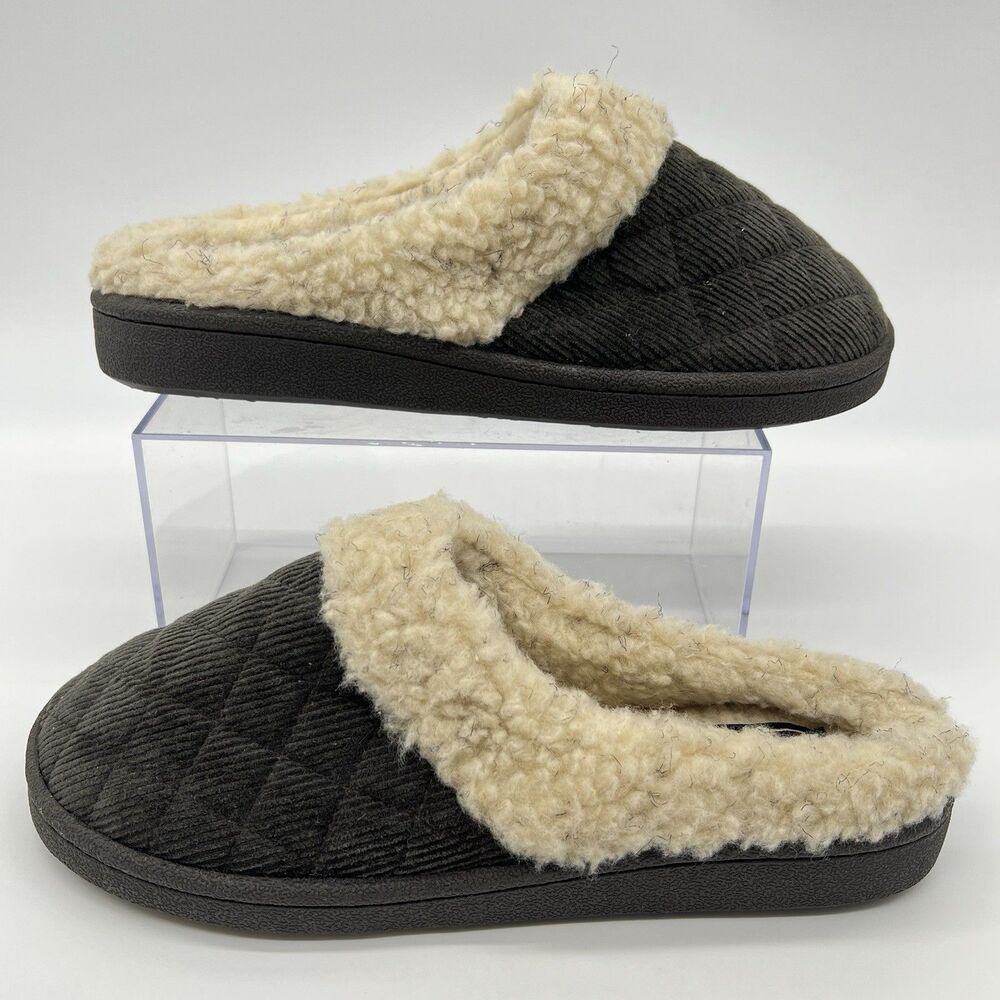 CLARKS Women's Quilted Corduroy Scuff Slipper Model 79383 Charcoal Gray 8M-NWOB